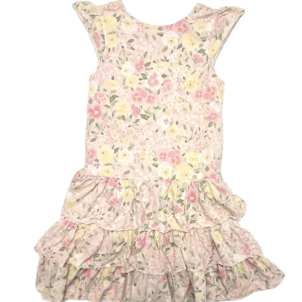 Gymboree Garden Bloom Pink Floral Spring Dress Tiered Ruffle 100% Cotton Girls 7